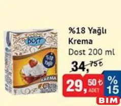DOST %18 YAĞLI KREMA 200 ML fiyat ve kampanya bilgisi
